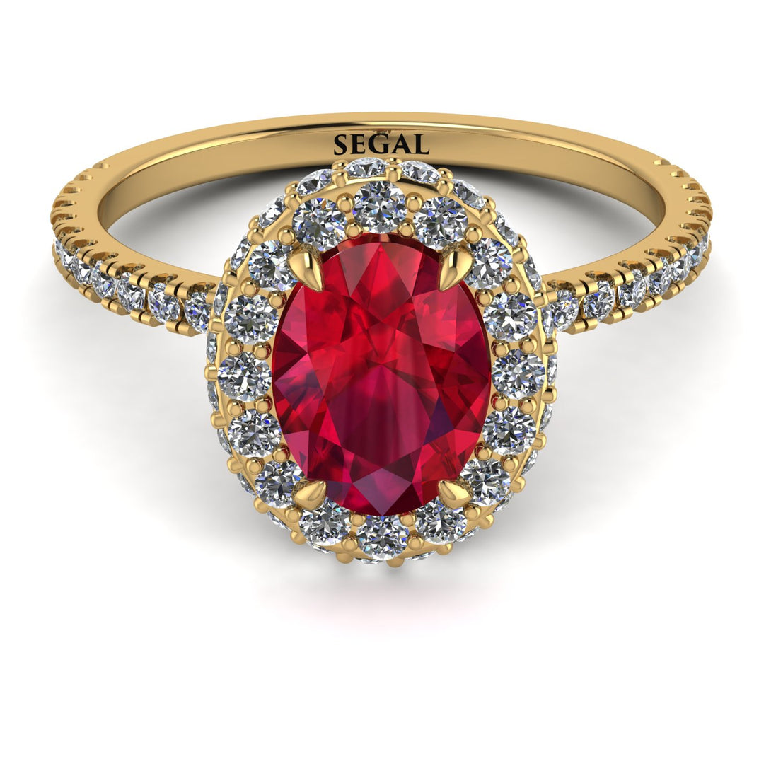 Oval Ruby Halo Hidden Diamond Ring - Amy No. 10