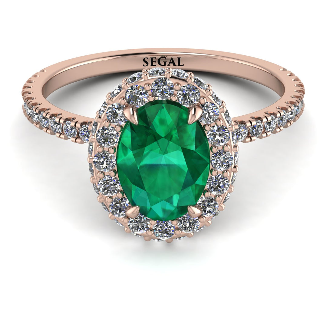 Oval Emerald Halo Hidden Diamonds Ring - Amy No. 5