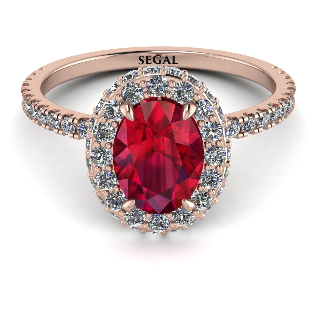 Oval Ruby Halo Hidden Diamond Ring - Amy No. 11