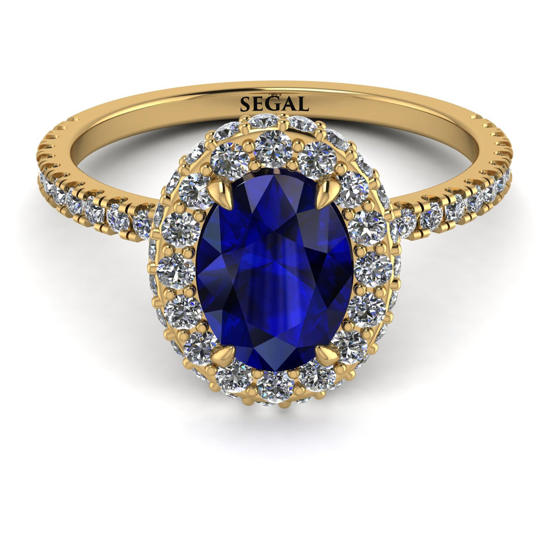 Oval Sapphire Halo Hidden Diamonds Ring - Amy No. 13