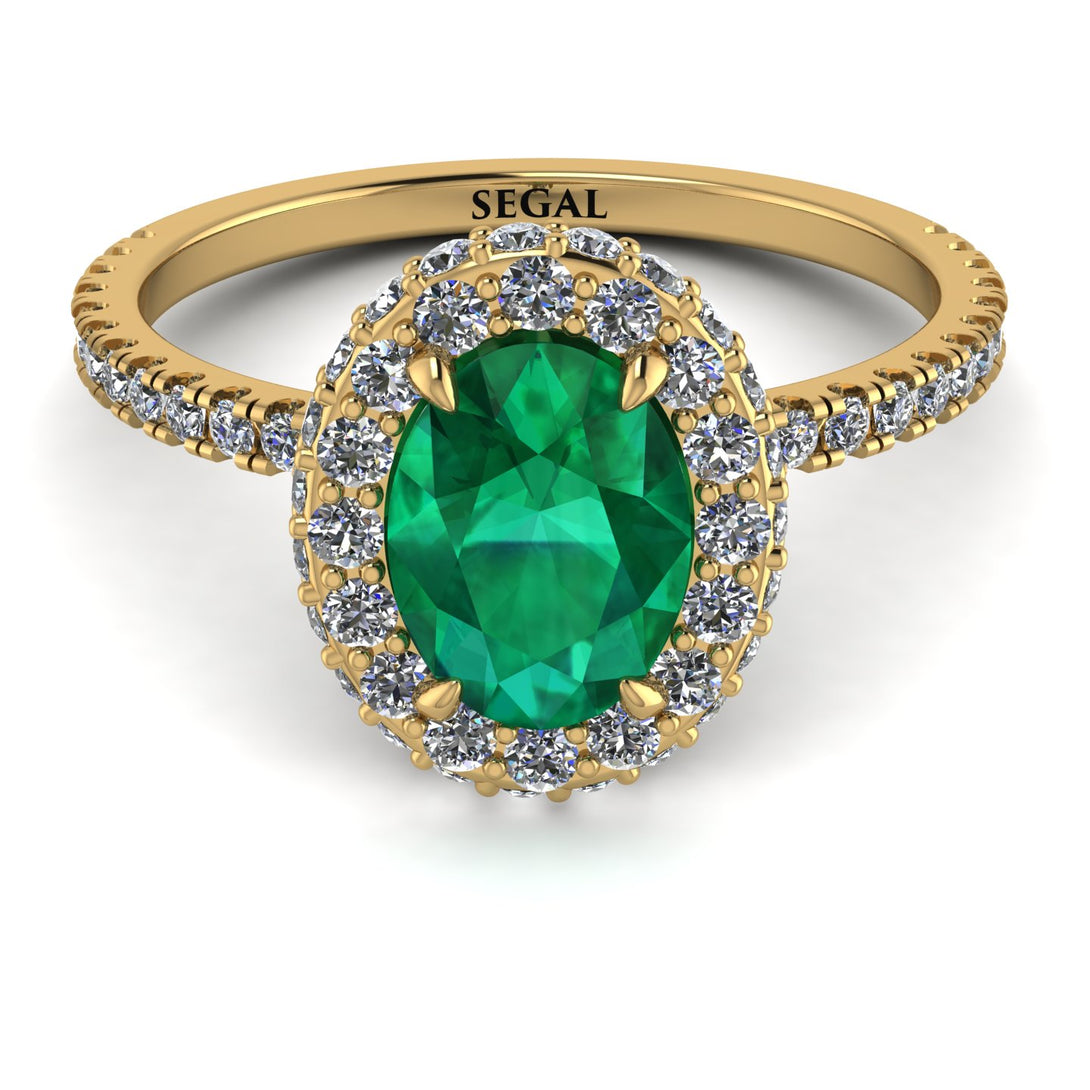 Oval Emerald Halo Hidden Diamonds Ring - Amy No. 4