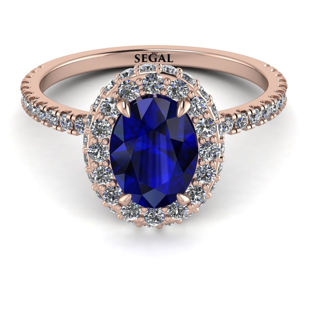 Oval Sapphire Halo Hidden Diamonds Ring - Amy No. 14