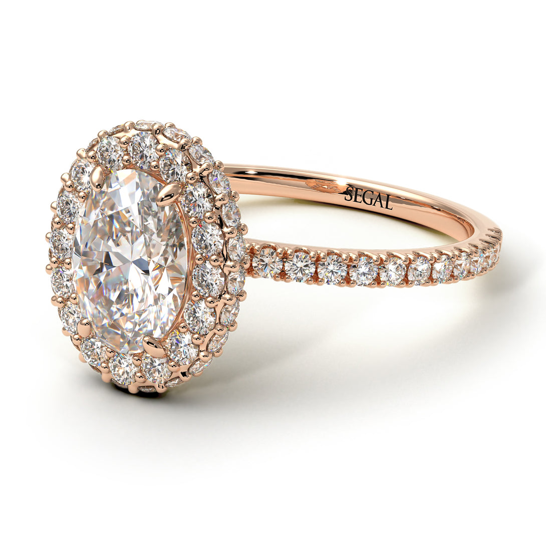 Oval Diamond Halo Hidden Diamonds Ring - Amy No. 2
