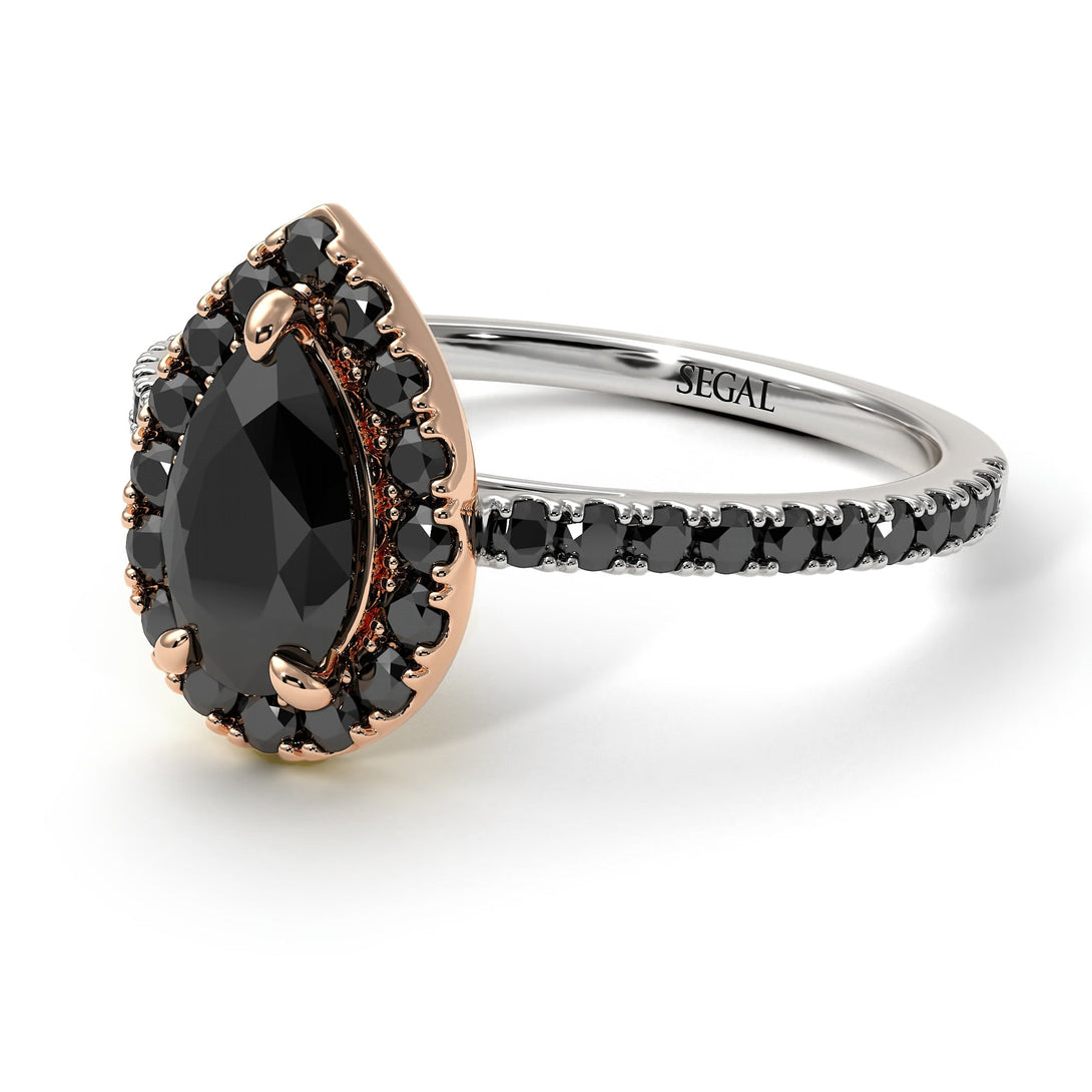 Two Tones Pear Shaped Halo Diamond Ring - Janet No. 12