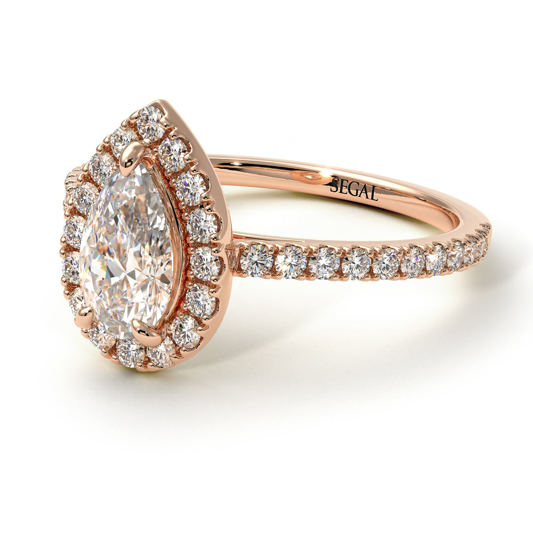Pear Shaped Halo Diamond Ring - Janet No. 2