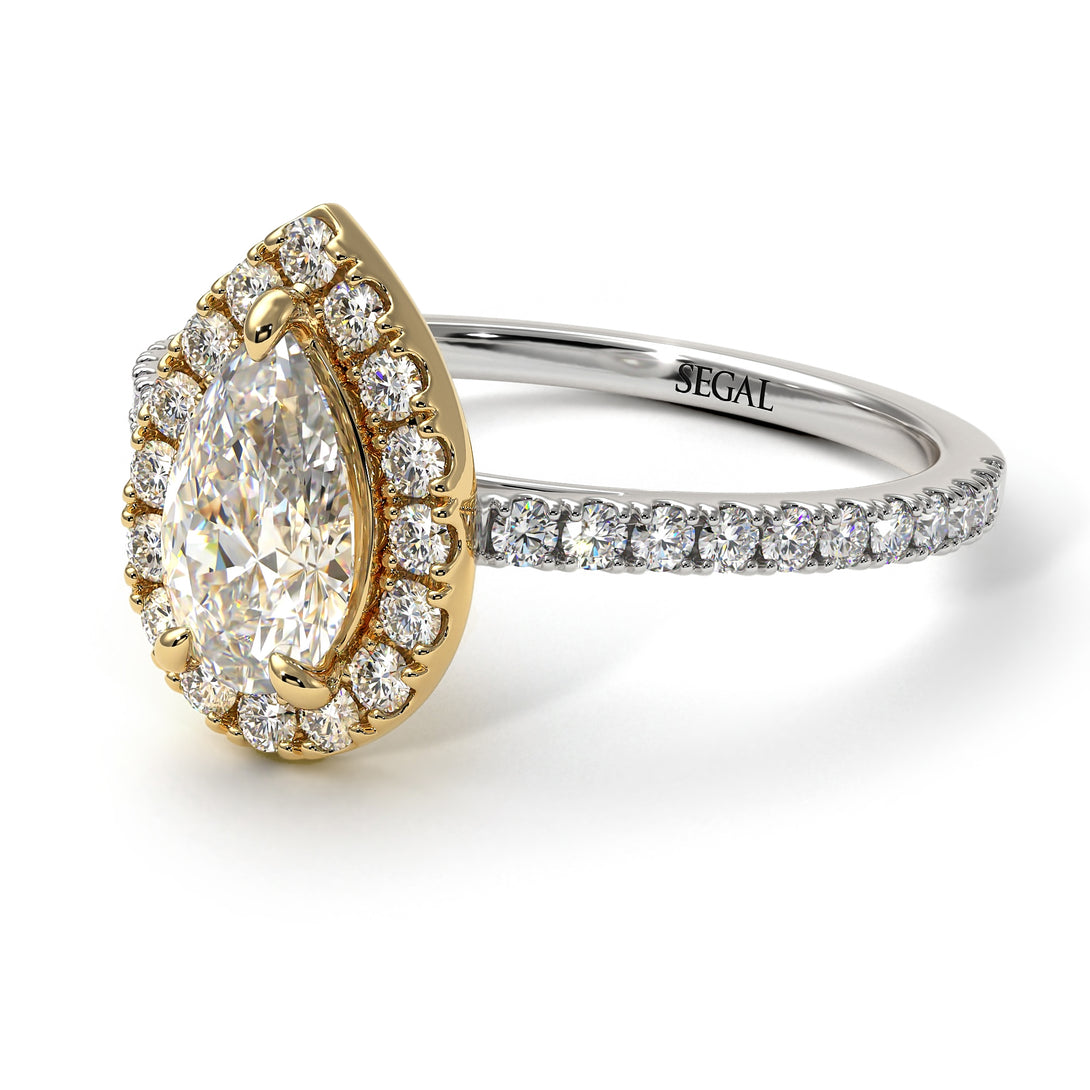 Two Tones Pear Shaped Halo Diamond Ring - Janet No. 8