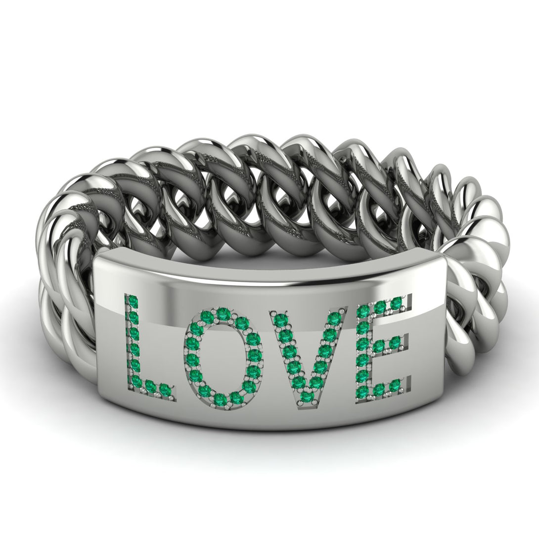 Personalized Emerald Chain Ring - Lucia No. 6