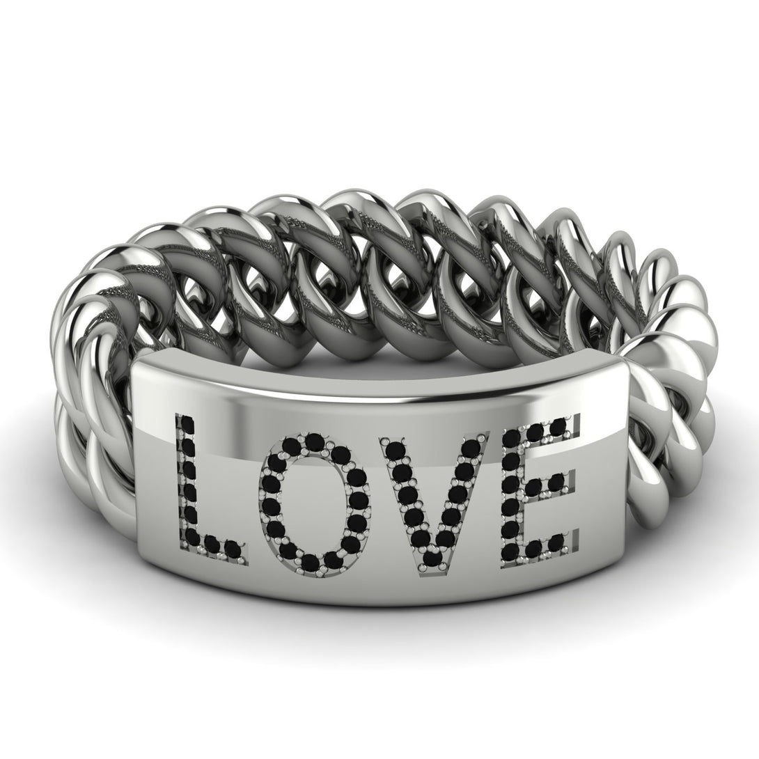 Personalized Black Diamond Chain Ring - Lucia No. 9
