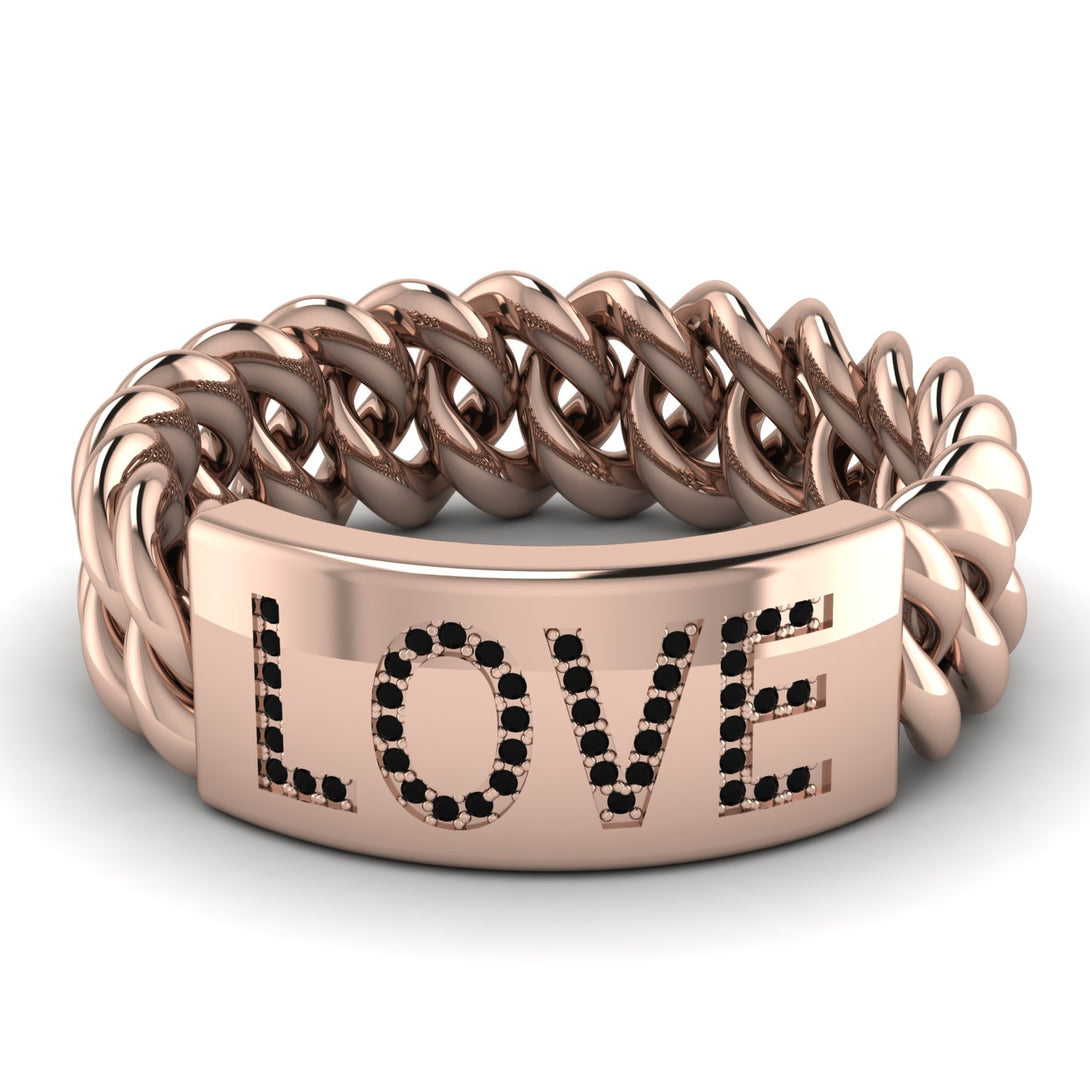 Personalized Black Diamond Chain Ring - Lucia No. 8