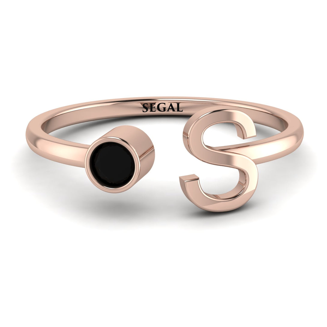 Personalized Open Black Diamond Ring - Finley No. 8