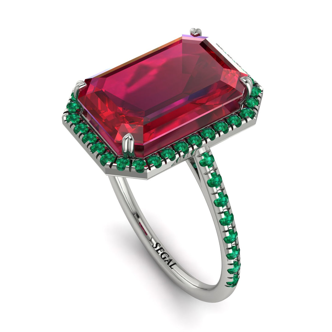Emerald Cut Ruby Pave Engagement Ring - Nancy No. 27