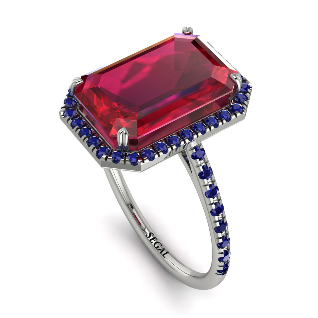 Emerald Cut Ruby Pave Engagement Ring - Nancy No. 72