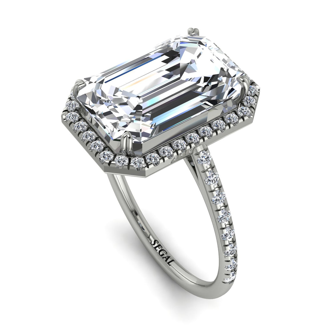 Emerald Cut Diamond Pave Engagement Ring - Nancy No. 3