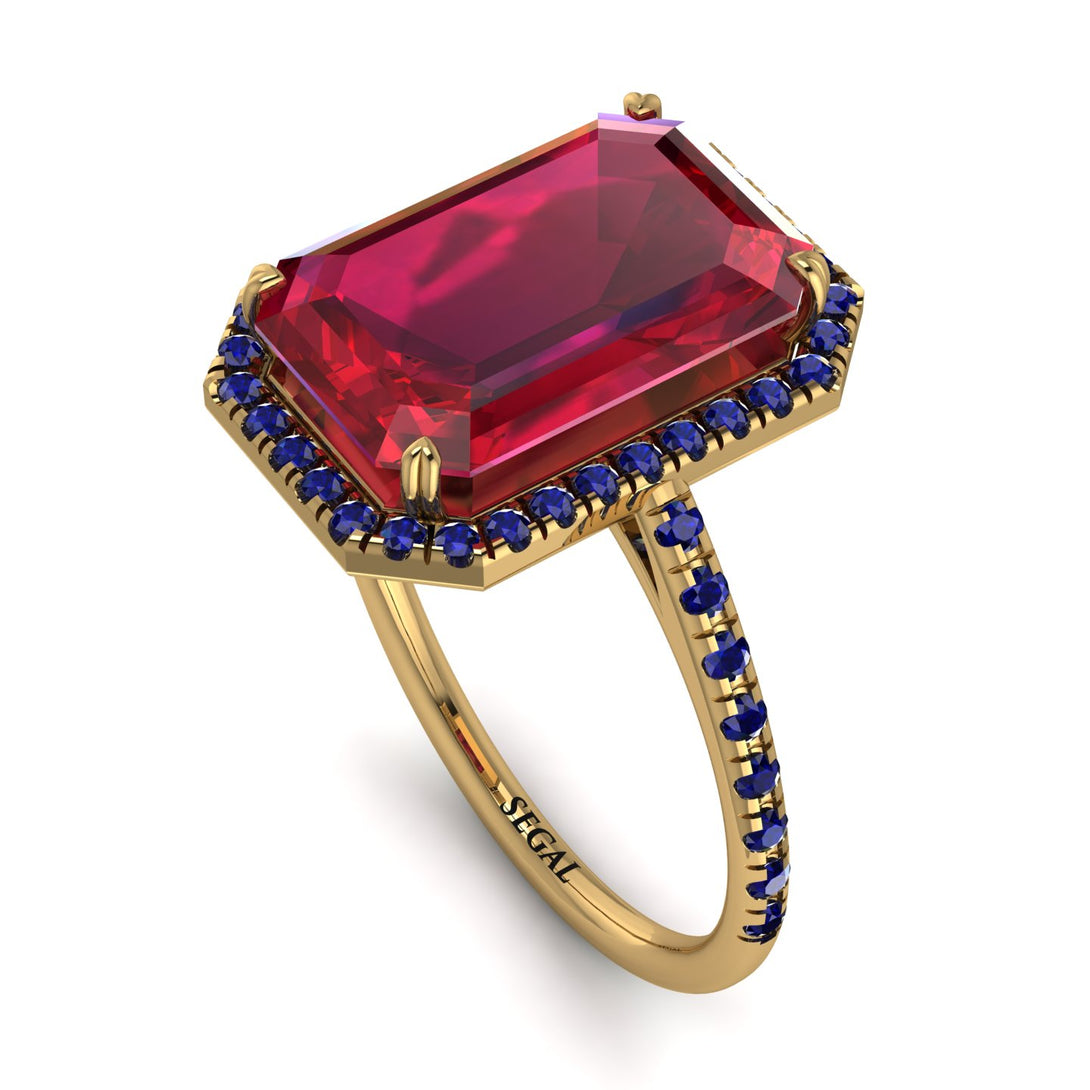 Emerald Cut Ruby Pave Engagement Ring - Nancy No. 70