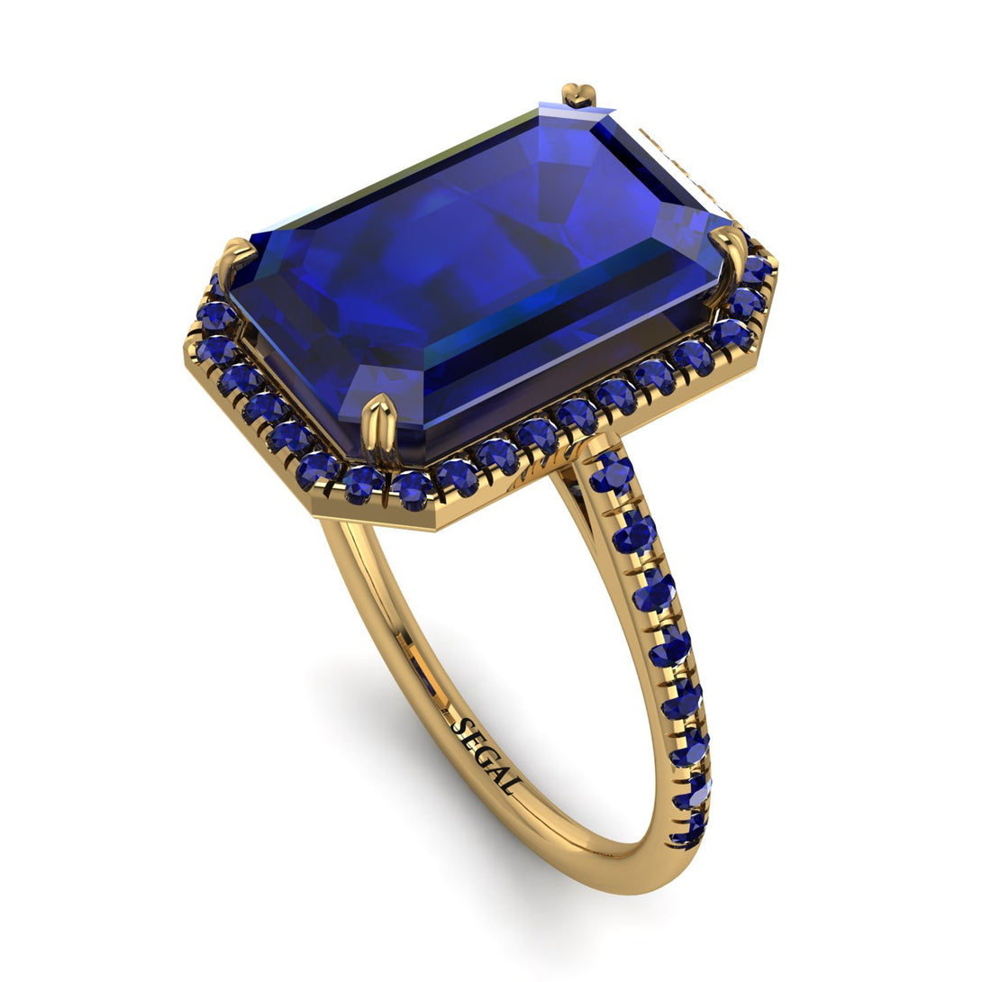 Emerald Cut Sapphire Pave Engagement Ring - Nancy No. 73