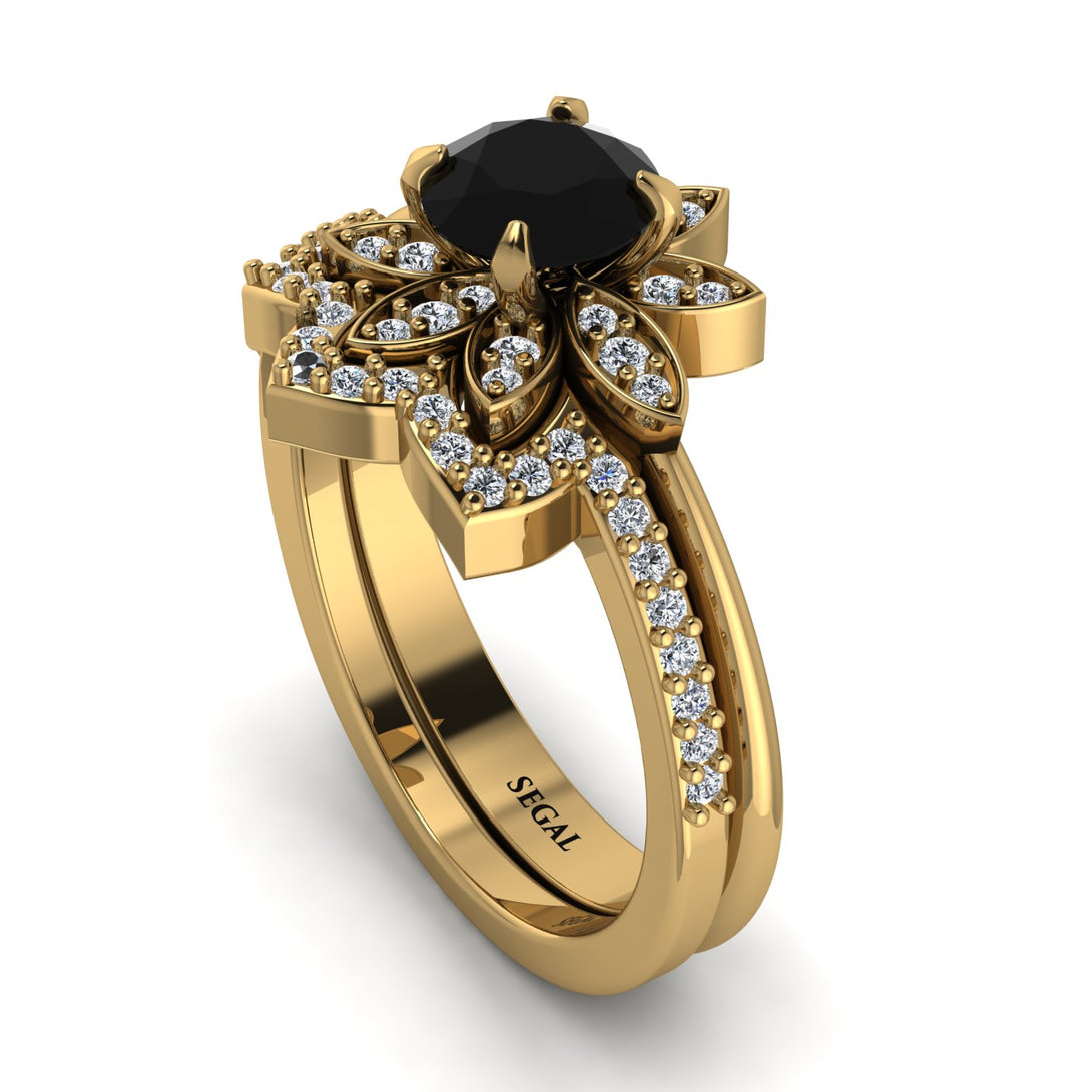 Round Black Diamond Flower Bridal Set - Michelle No. 7