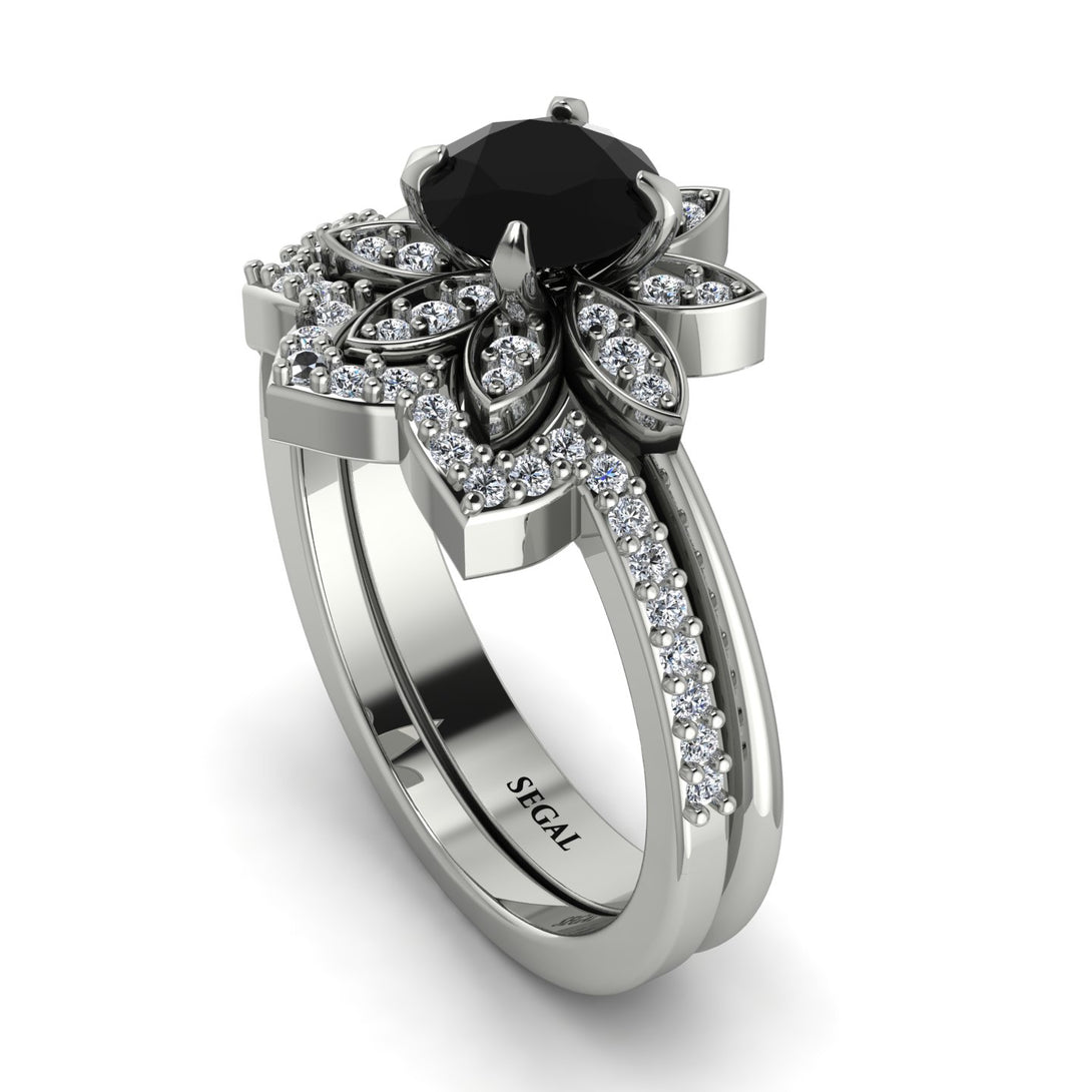 Round Black Diamond Flower Bridal Set - Michelle No. 9
