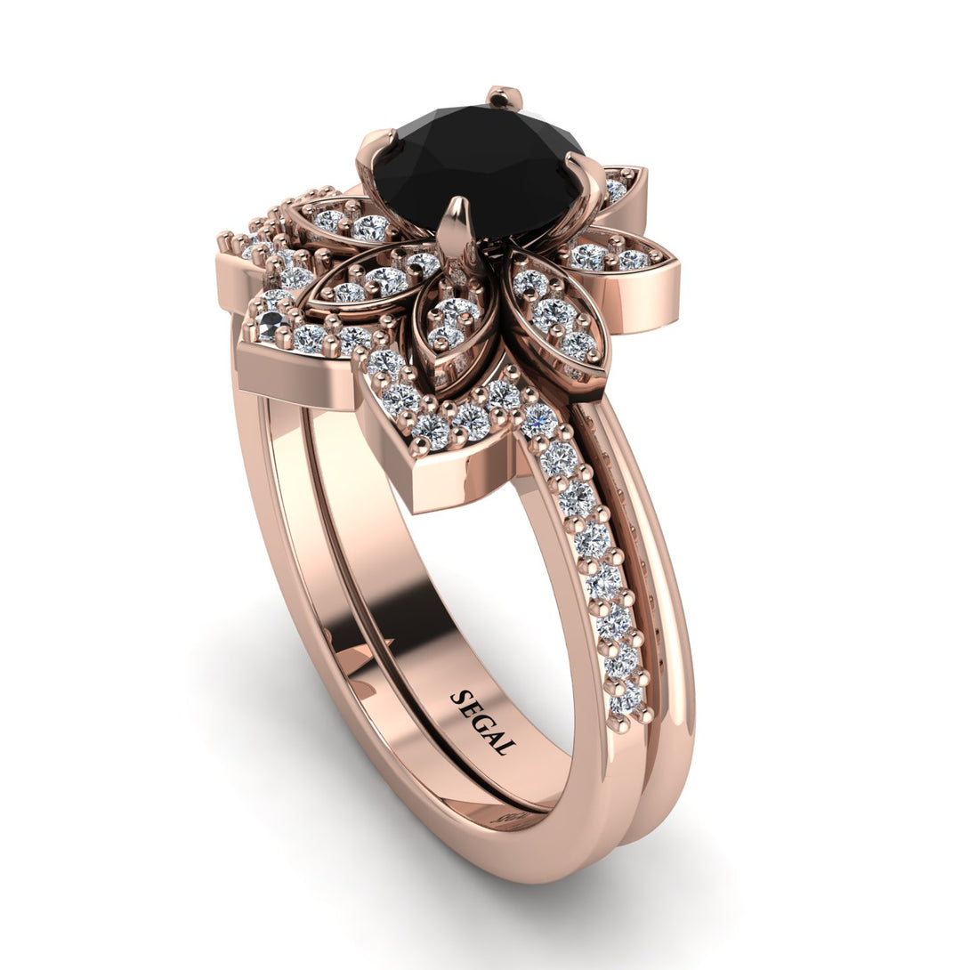 Round Black Diamond Flower Bridal Set - Michelle No. 8