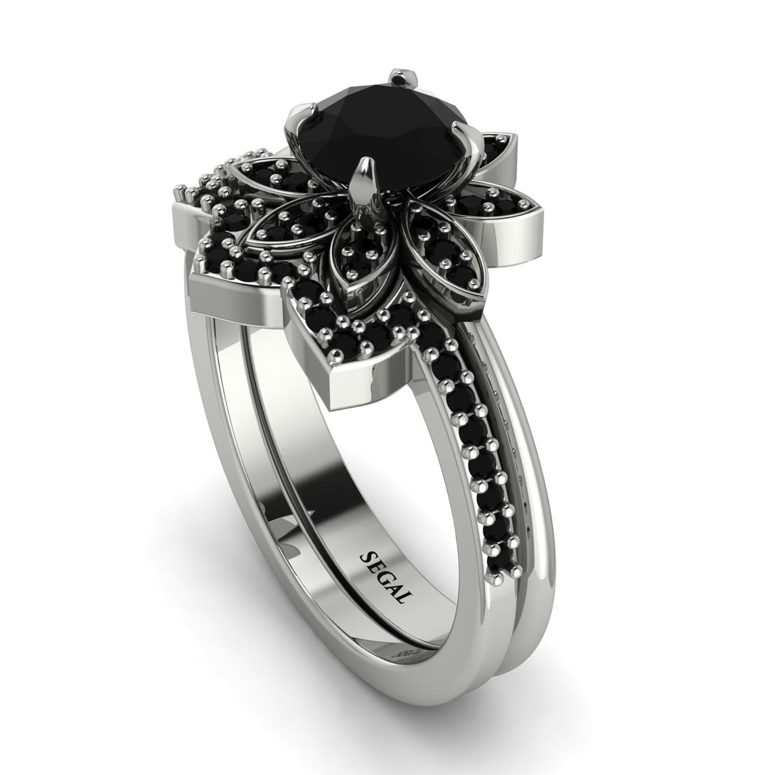 Round Black Diamond Flower Bridal Set - Michelle No. 39