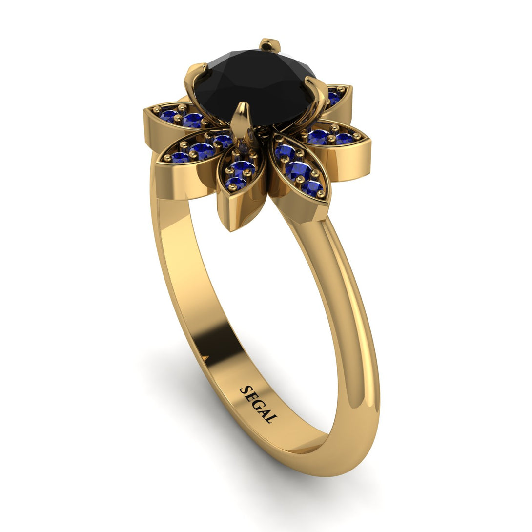 Round Black Diamond Flower Ring - Michelle No. 67