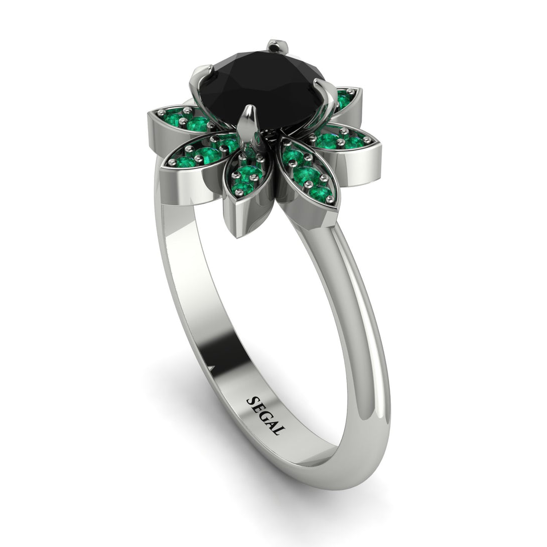 Round Black Diamond Flower Ring - Michelle No. 24