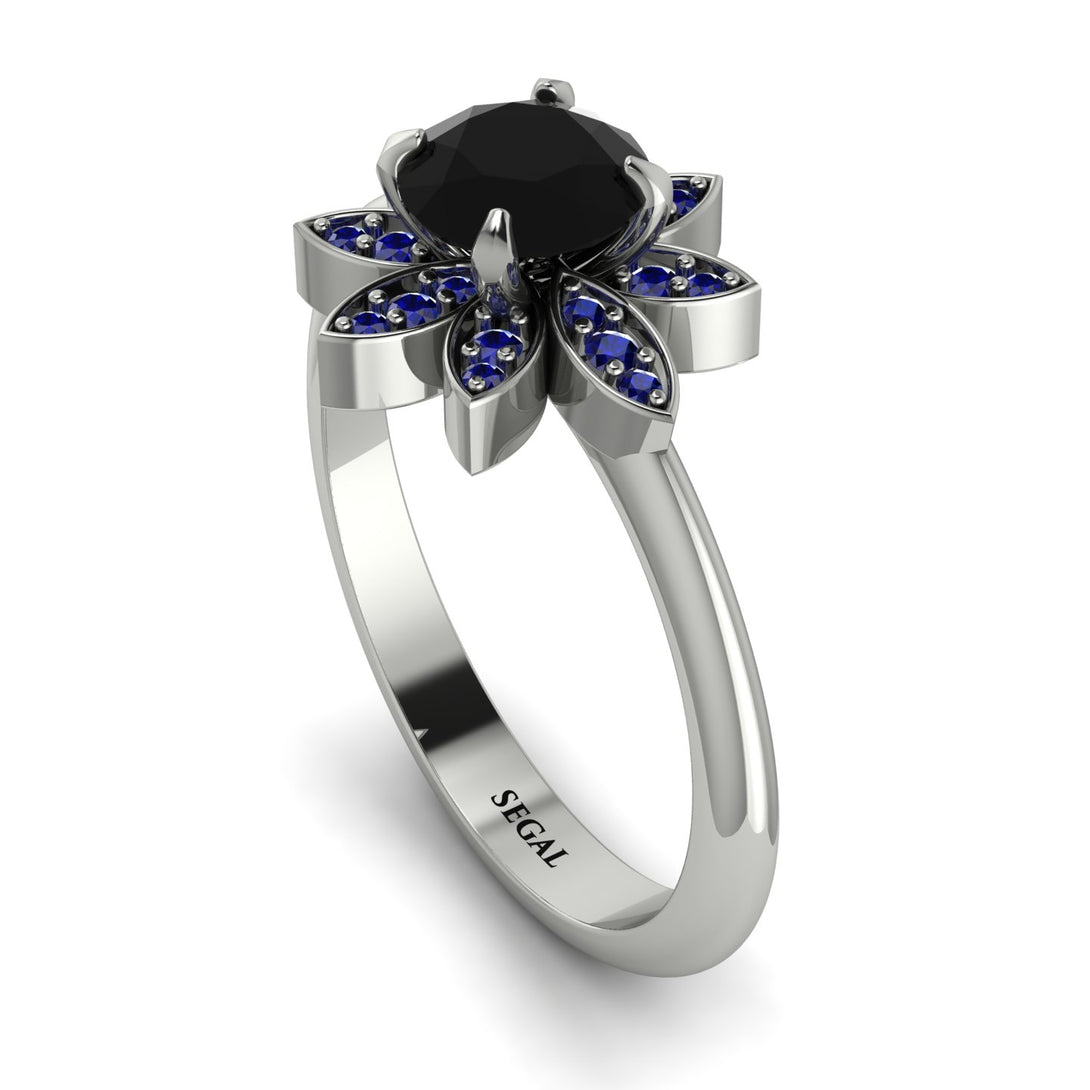 Round Black Diamond Flower Ring - Michelle No. 69