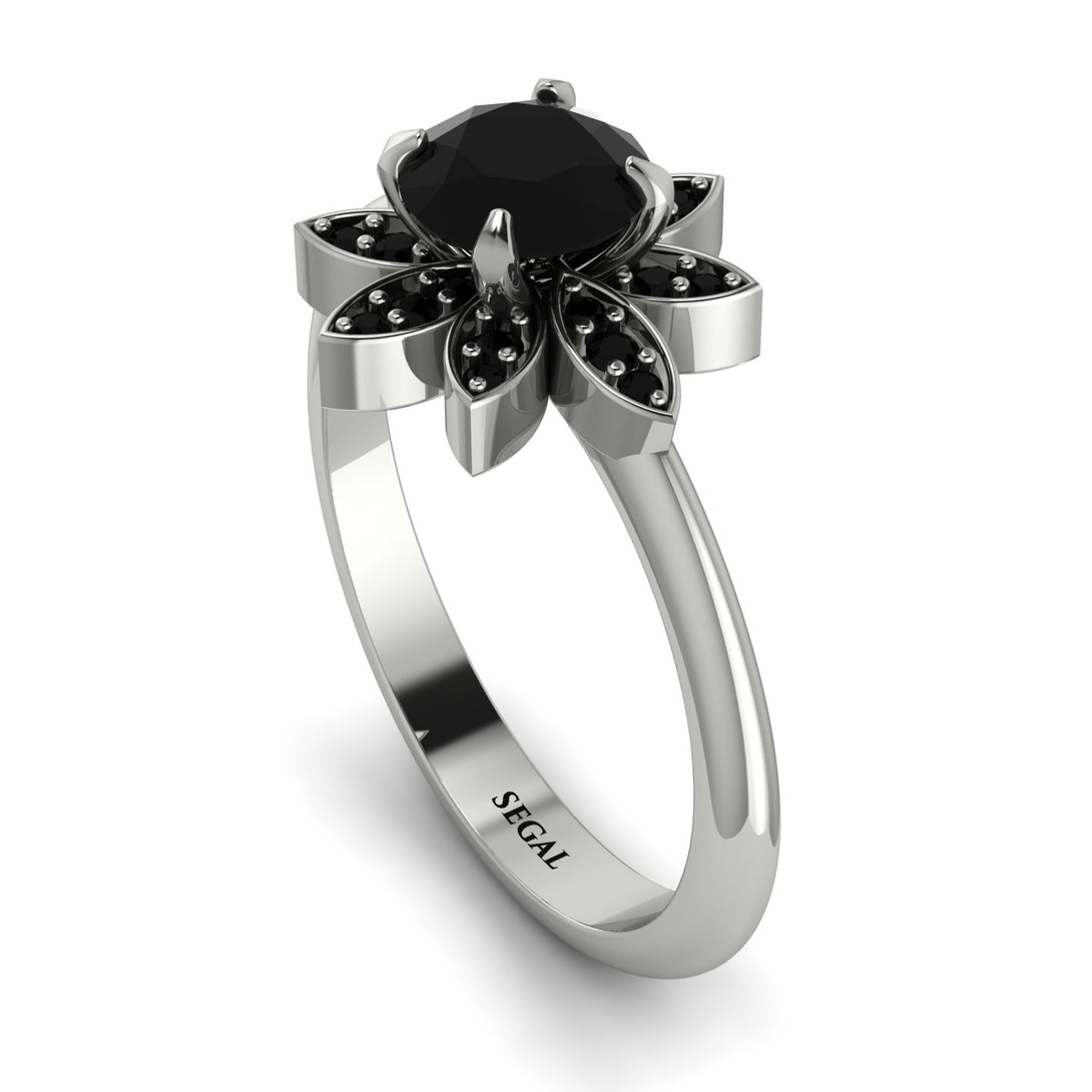 Round Black Diamond Flower Ring - Michelle No. 39
