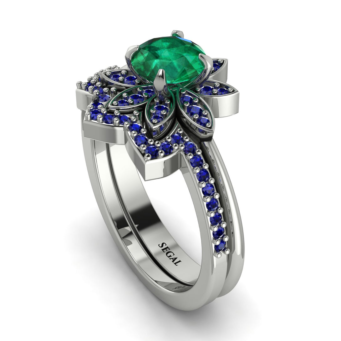Round Emerald Flower Bridal Set - Michelle No. 66