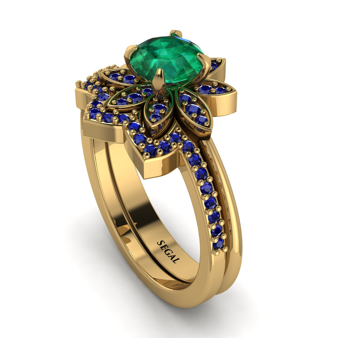 Round Emerald Flower Bridal Set - Michelle No. 64