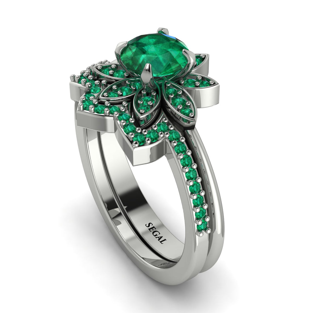 Round Emerald Flower Bridal Set - Michelle No. 21