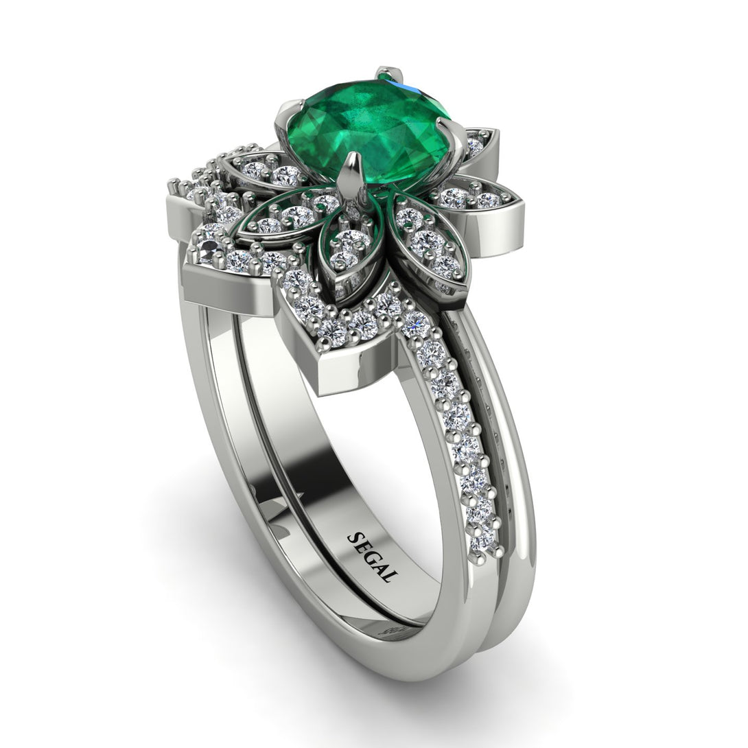 Round Emerald Flower Bridal Set - Michelle No. 6