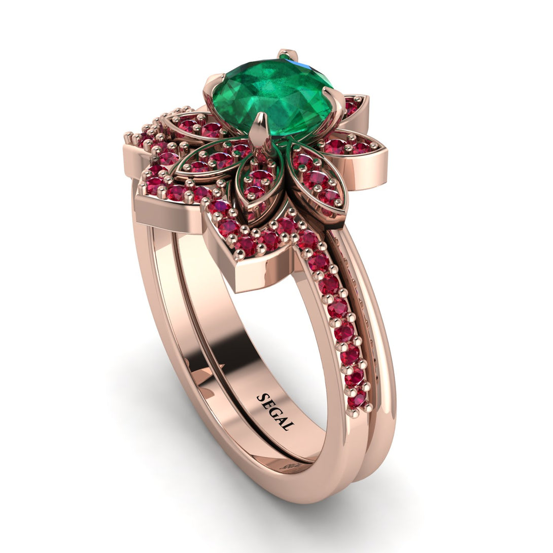 Round Emerald Flower Bridal Set - Michelle No. 50