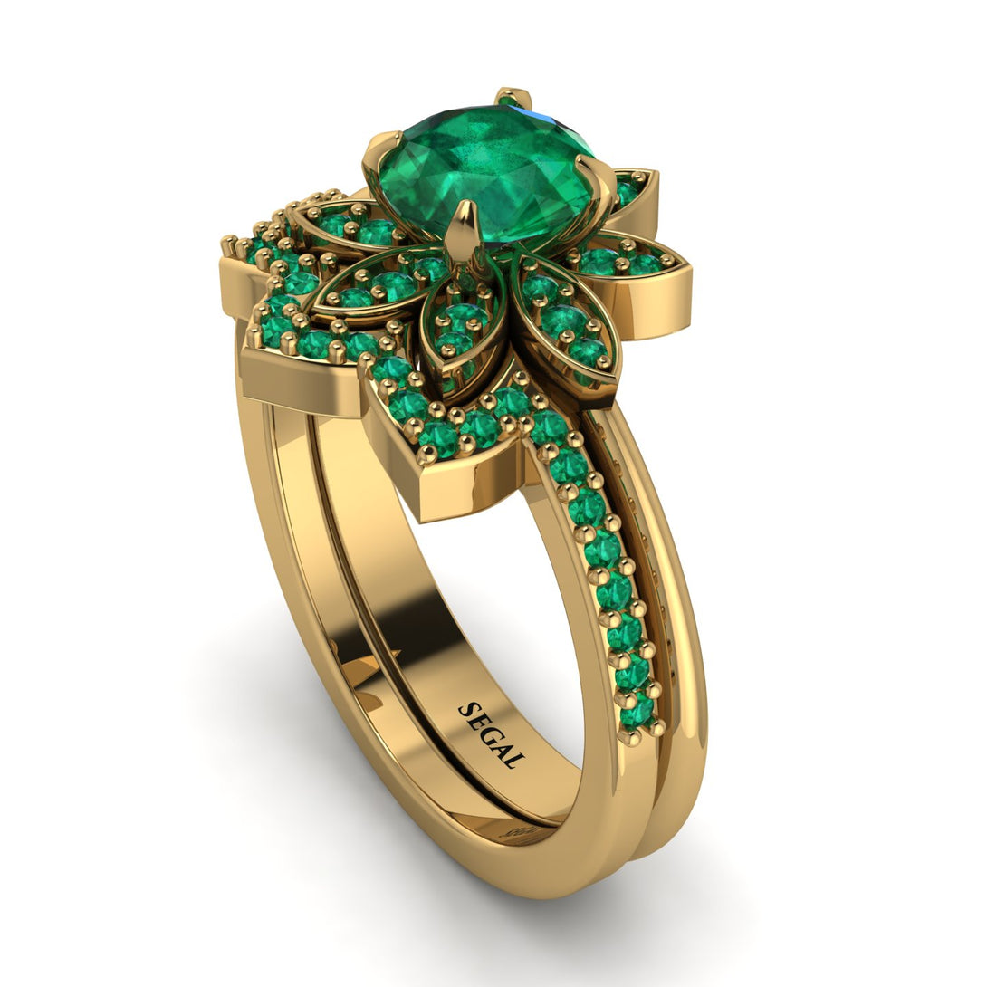 Round Emerald Flower Bridal Set - Michelle No. 19
