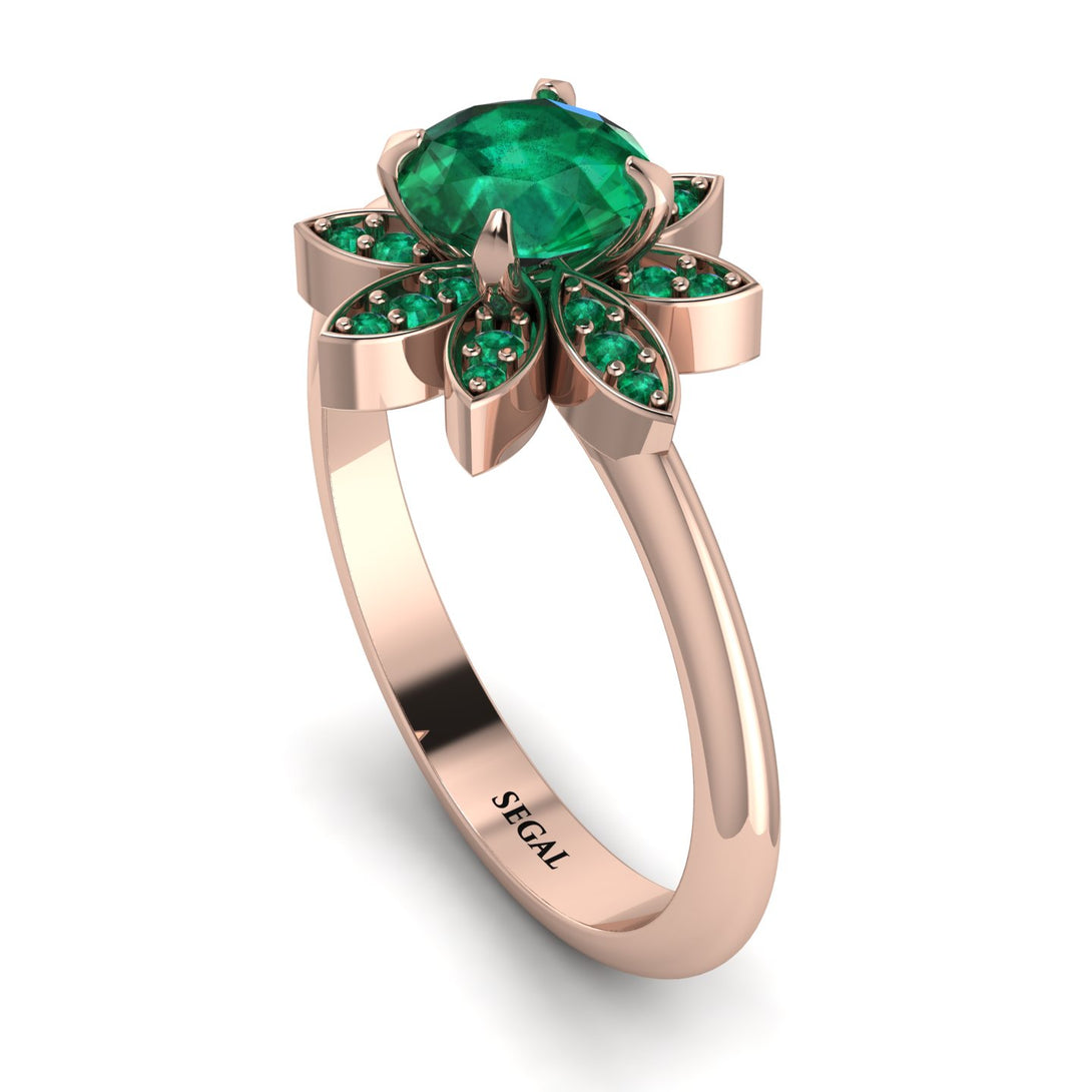 Round Emerald Flower Ring - Michelle No. 20