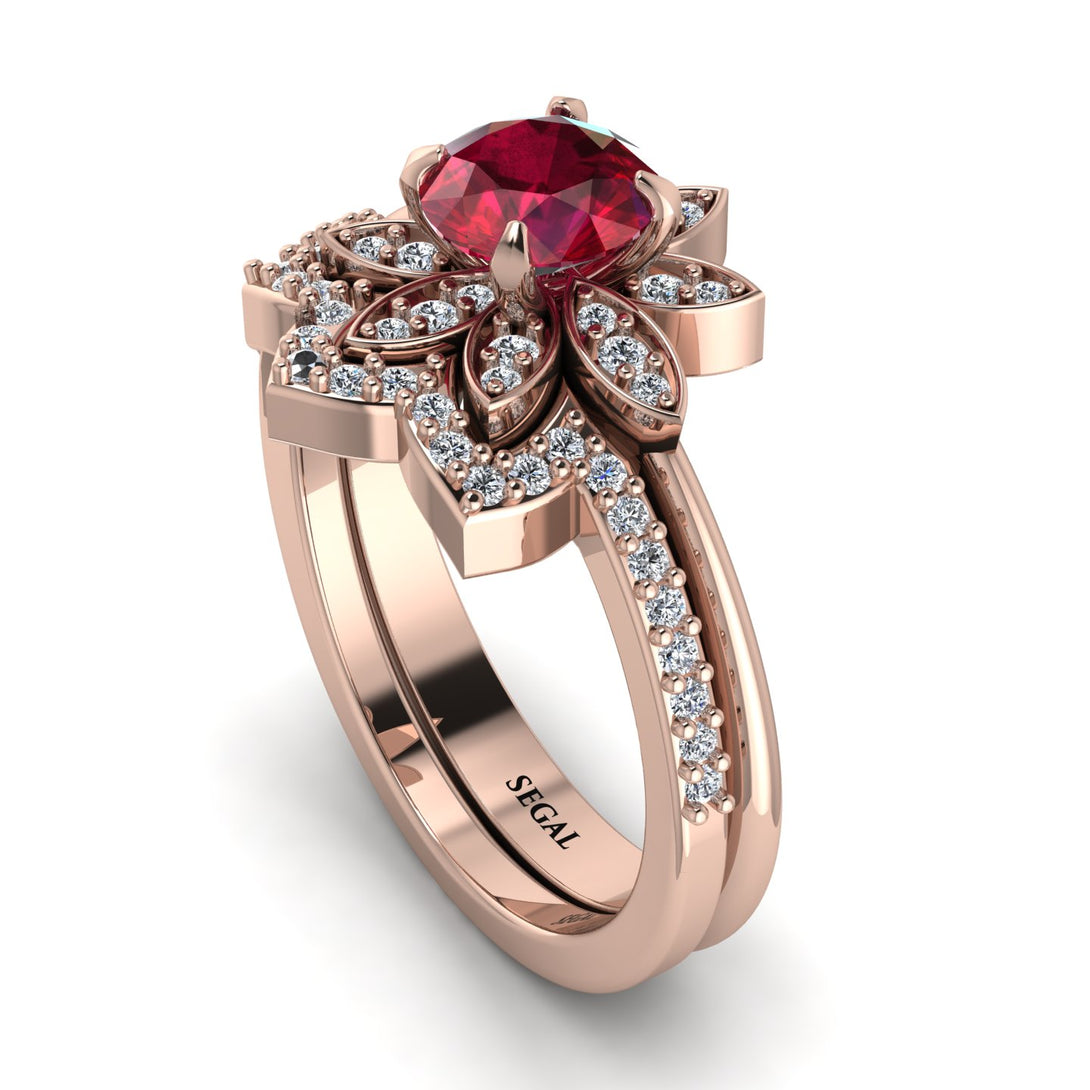 Round Ruby Flower Bridal Set - Michelle No. 11