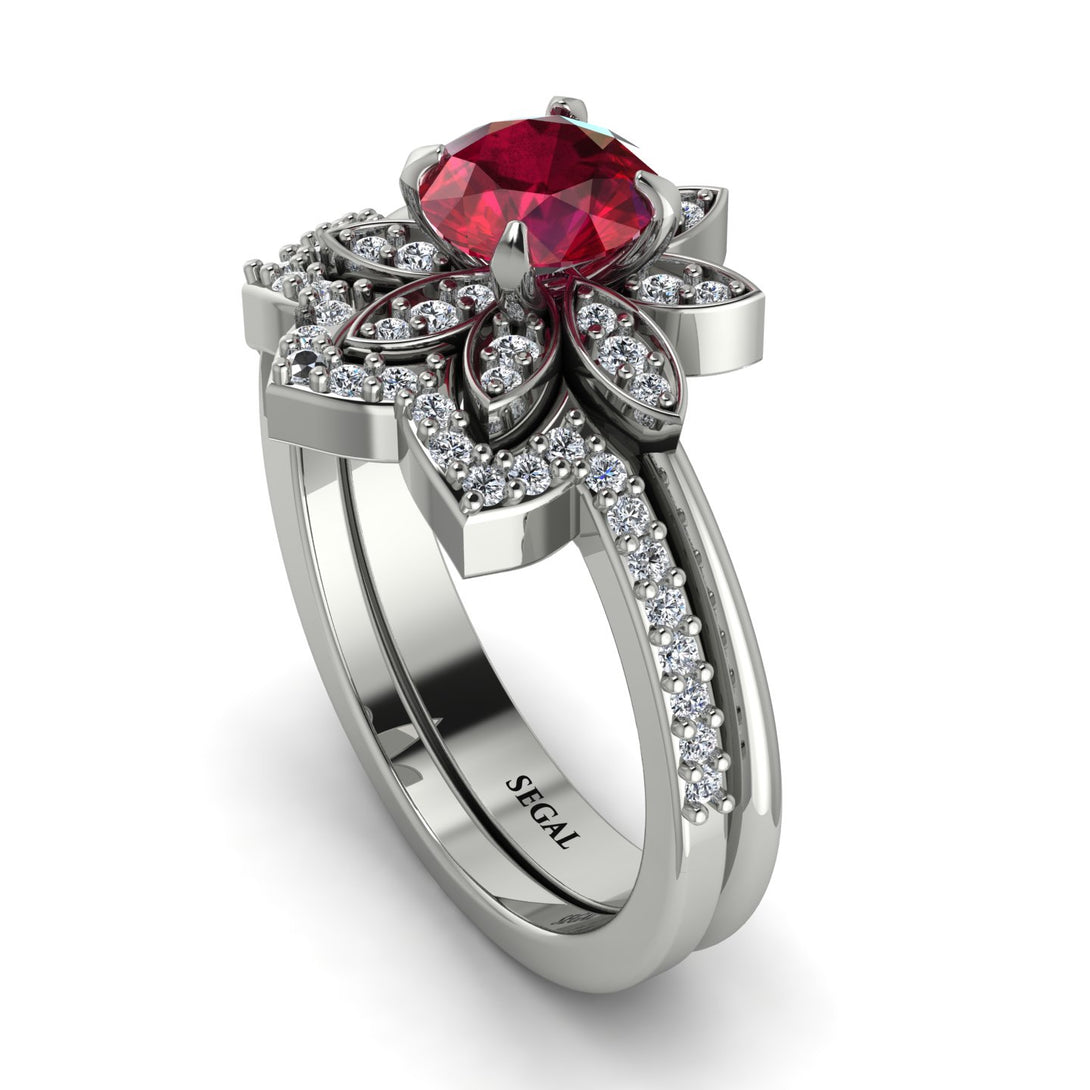 Round Ruby Flower Bridal Set - Michelle No. 12