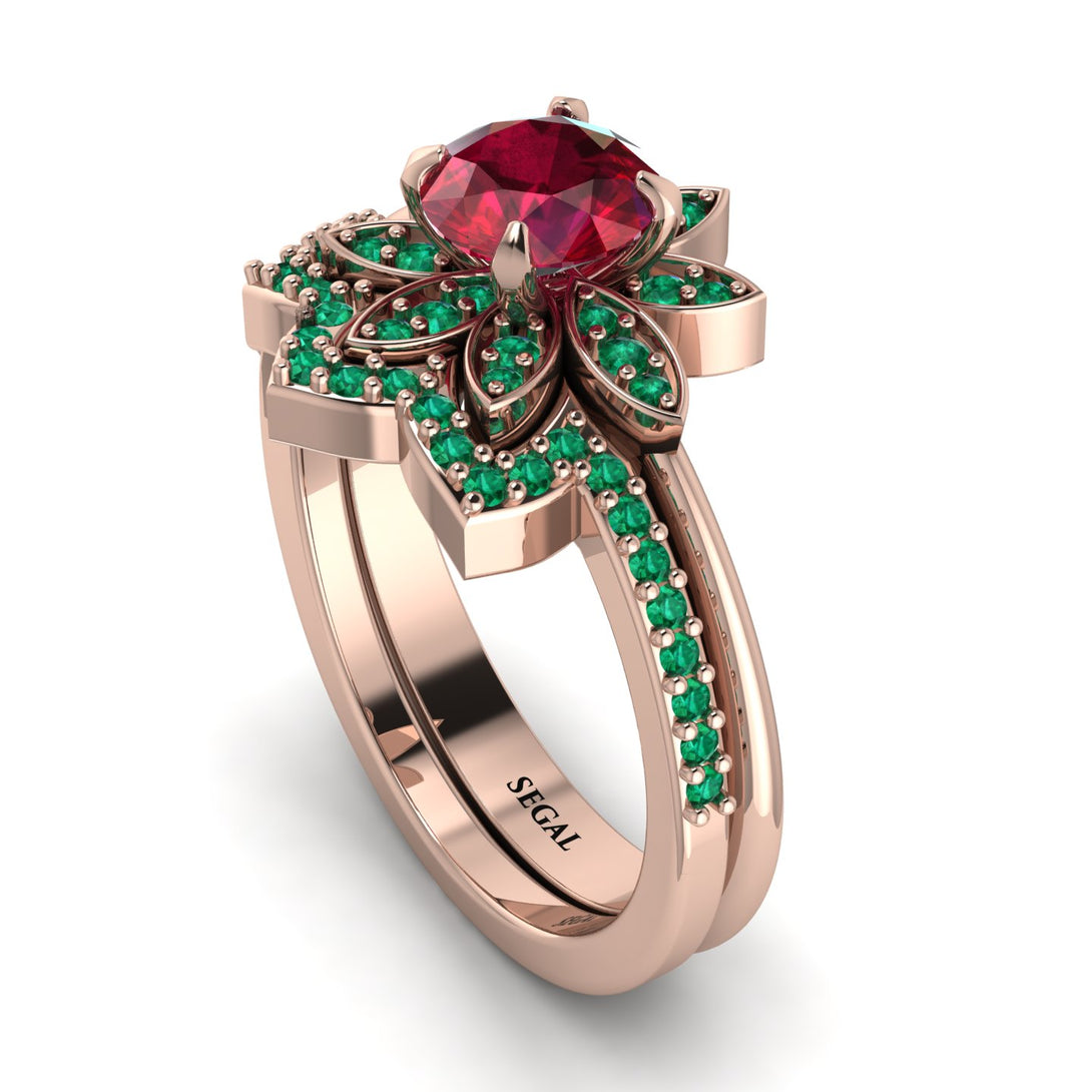 Round Ruby Flower Bridal Set - Michelle No. 26