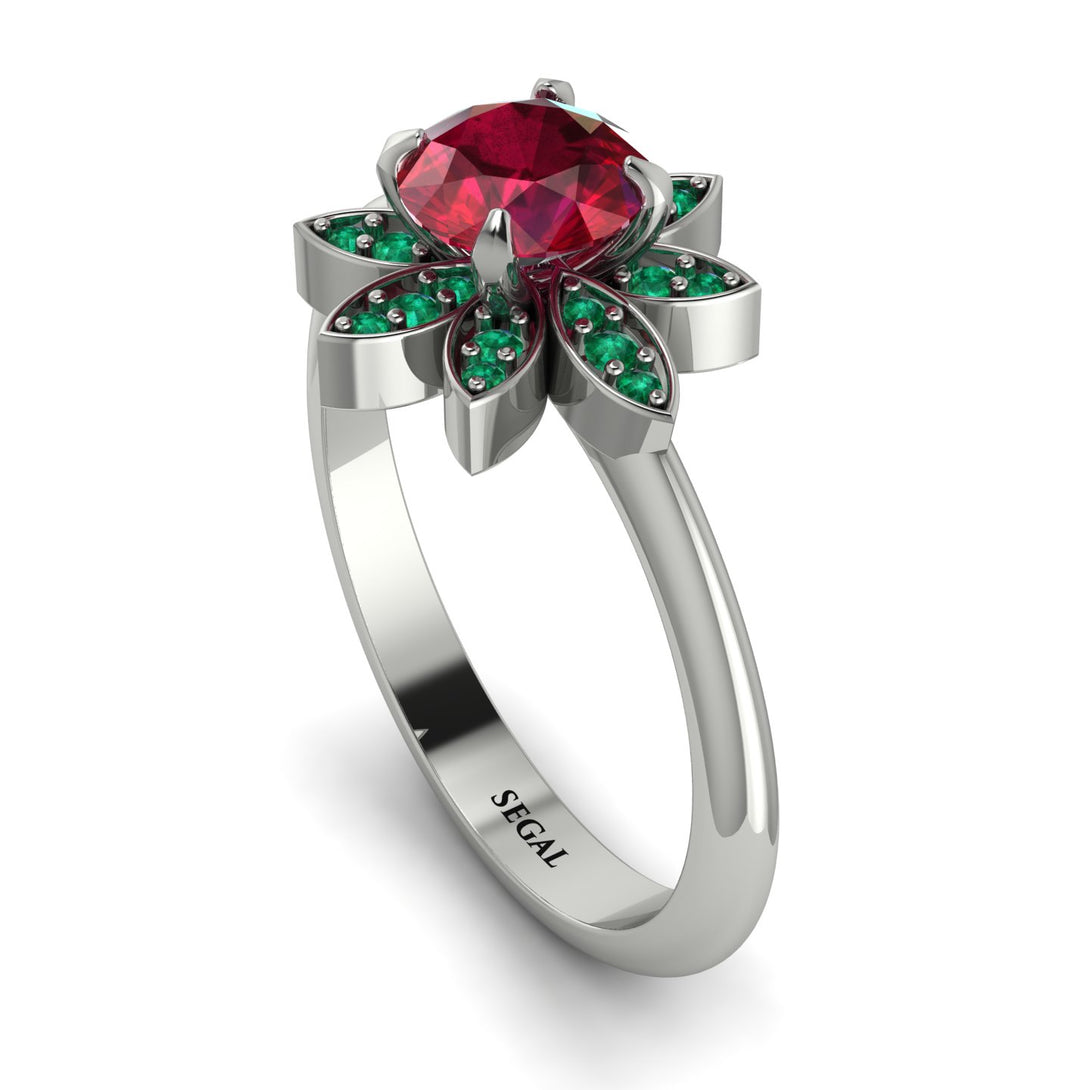 Round Ruby Flower Ring - Michelle No. 27