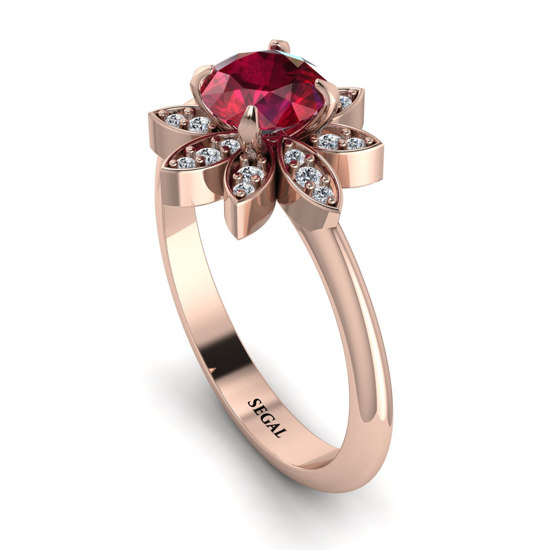 Round Ruby Flower Ring - Michelle No. 11