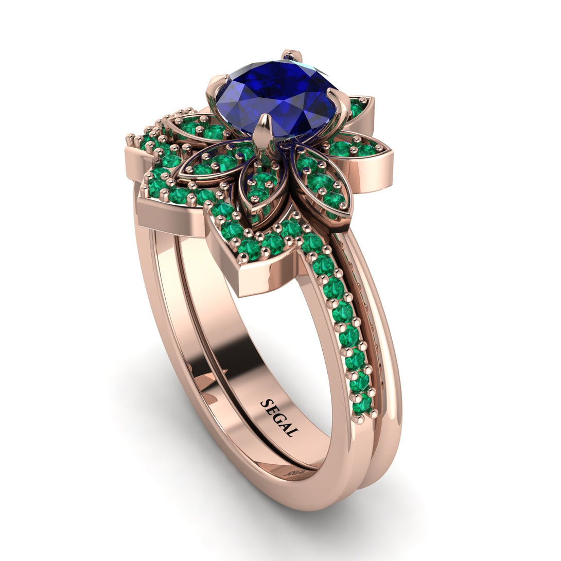 Round Sapphire Flower Bridal Set - Michelle No. 29