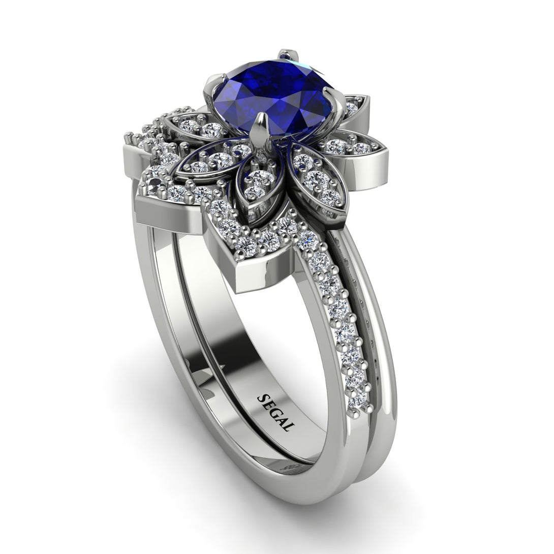 Round Sapphire Flower Bridal Set - Michelle No. 15