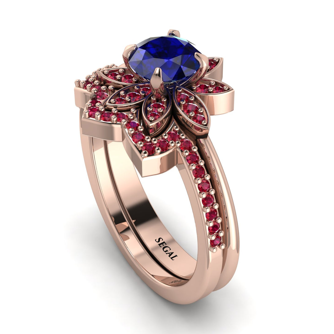 Round Sapphire Flower Bridal Set - Michelle No. 59