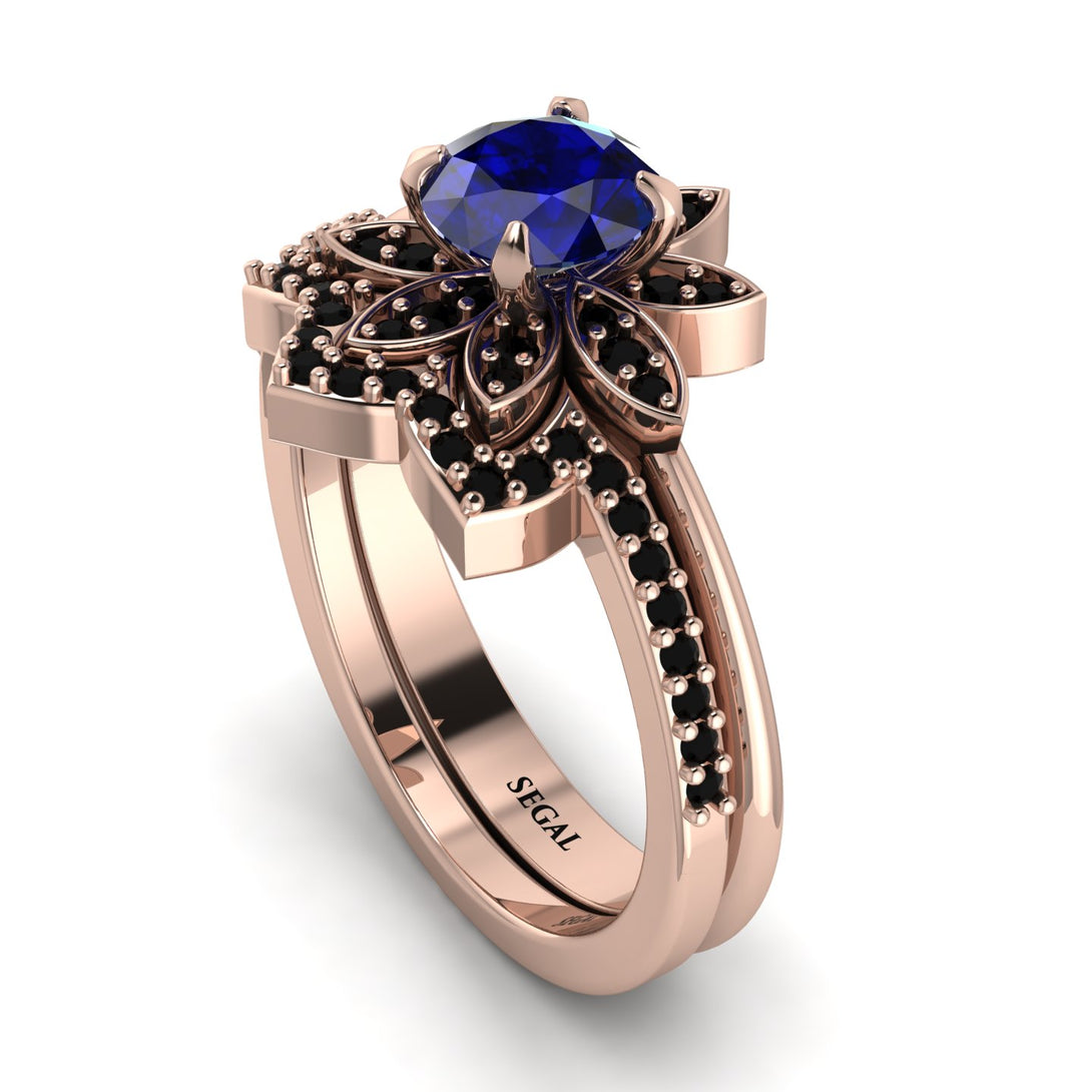 Round Sapphire Flower Bridal Set - Michelle No. 44