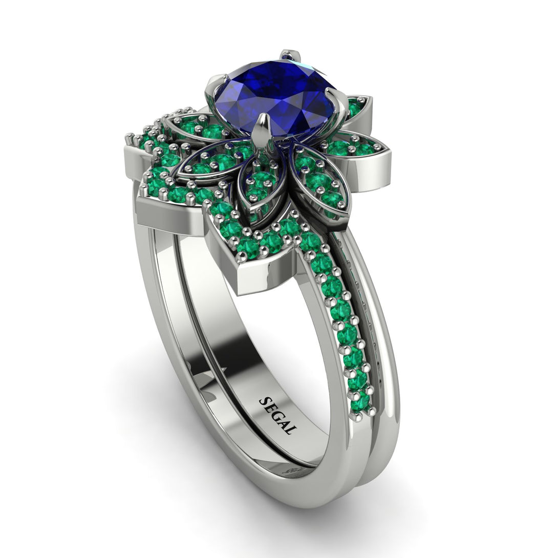Round Sapphire Flower Bridal Set - Michelle No. 30