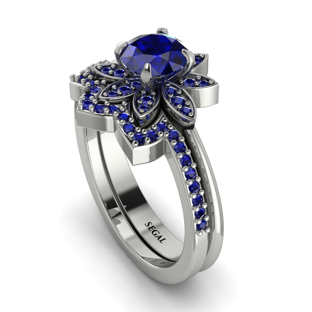 Round Sapphire Flower Bridal Set - Michelle No. 75