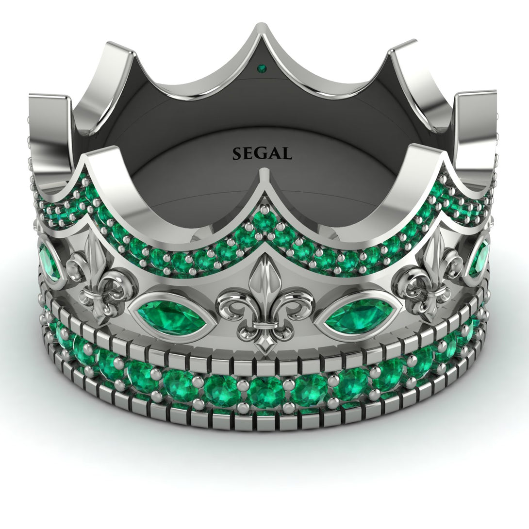 Custom Palladium ring Royal Emerald Crown Ring For Men - Harold No. 2100