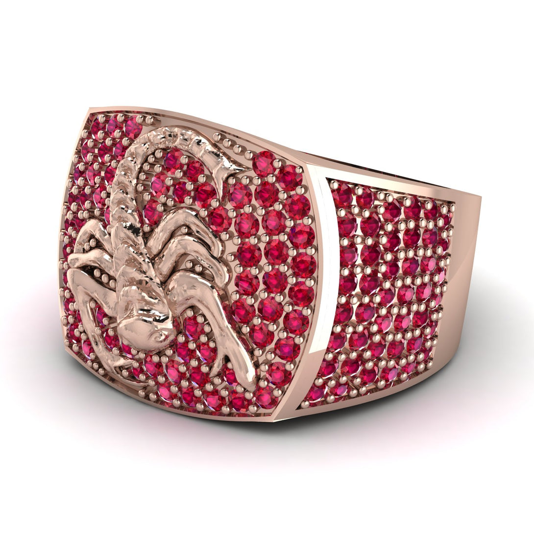 Scorpion Men Ruby Signet Ring - Sean No. 11