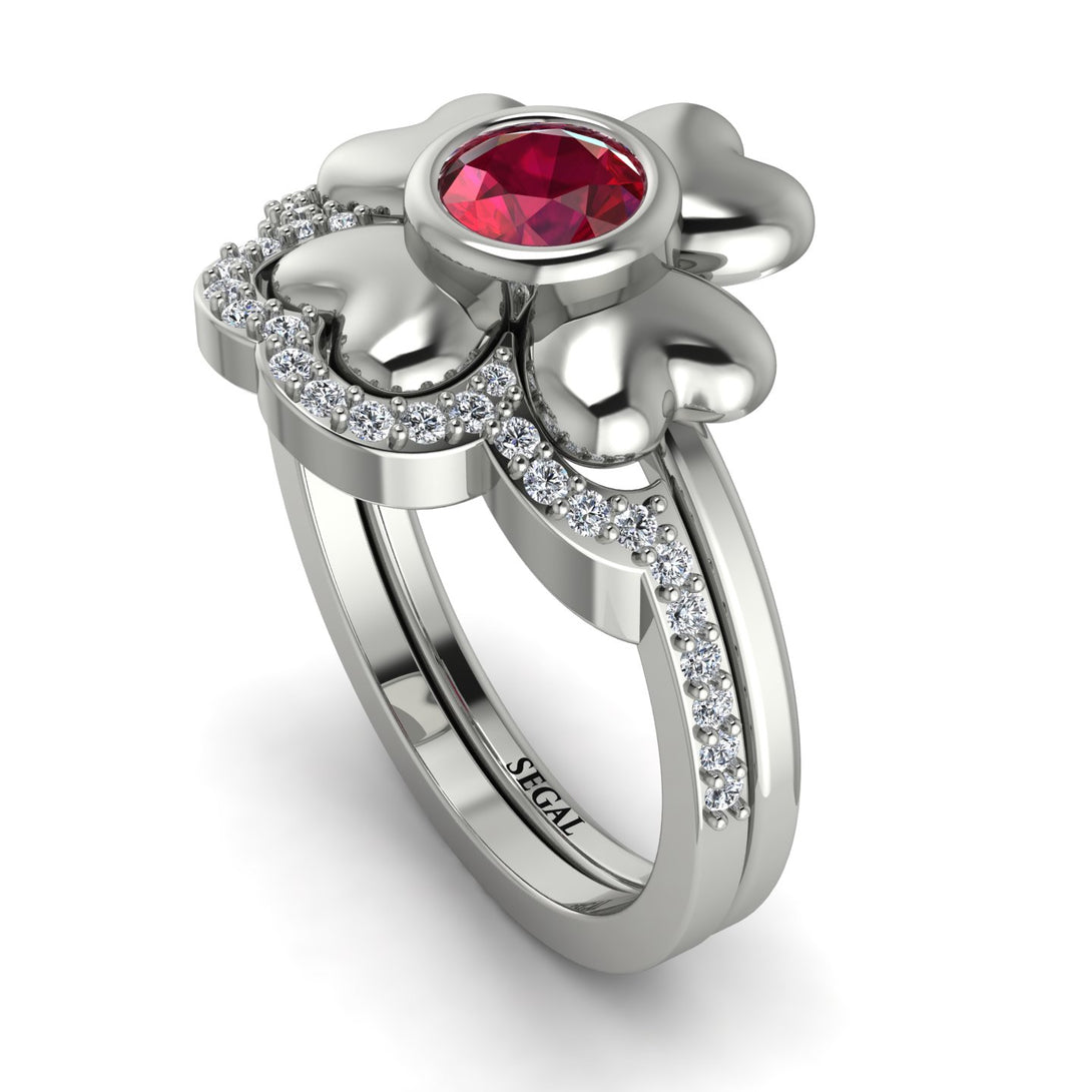 Solid Clower Flower Ruby Bridal Set - Christine No. 12