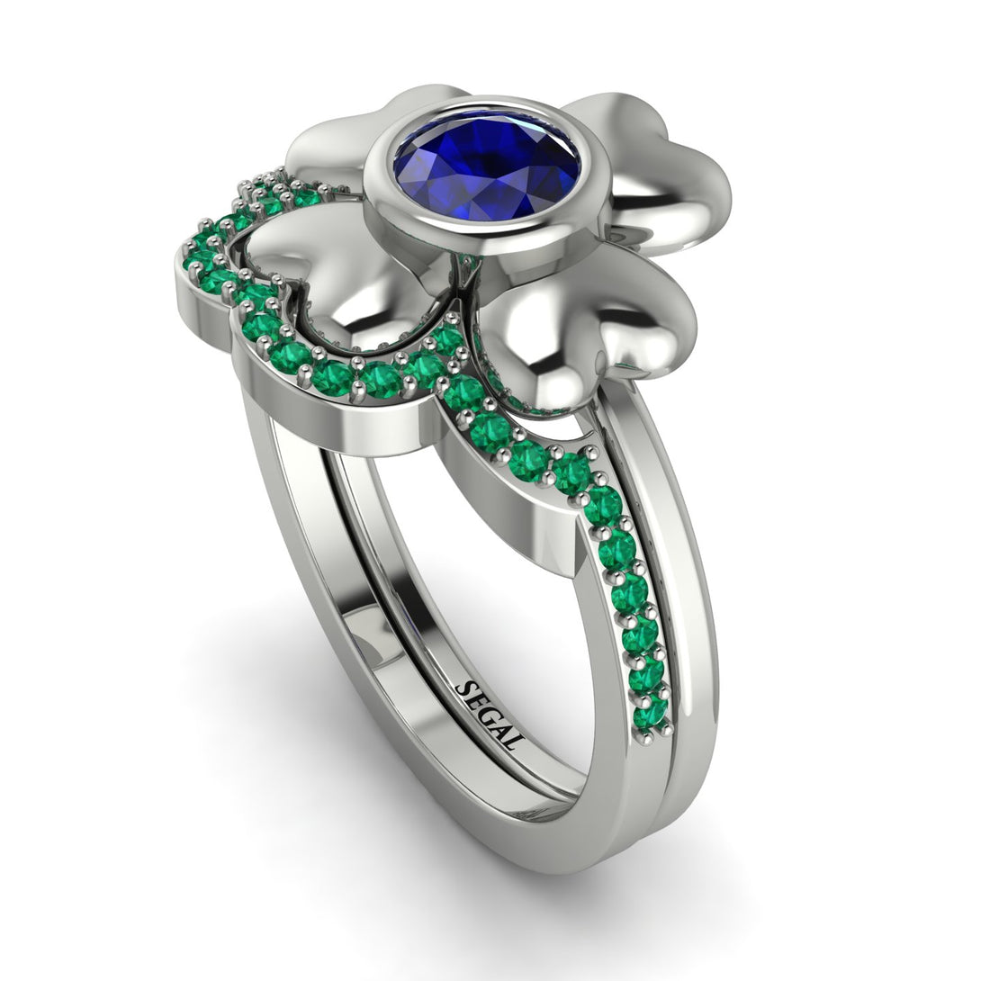 Solid Clower Flower Sapphire Bridal Set - Christine No. 30