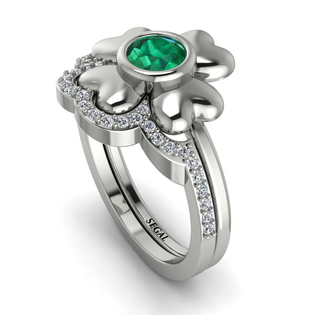 Solid Clower Flower Emerald Bridal Set - Christine No. 6